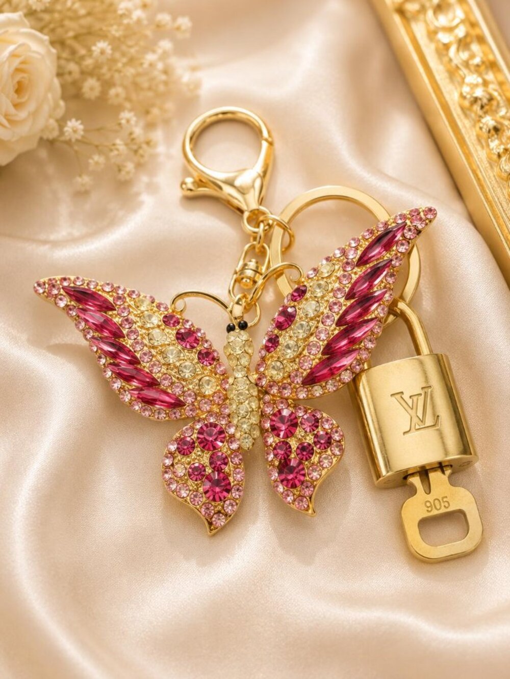 Authentic Louis Vuitton Padlock Goldkey Set + Unbranded Butterfly Charm